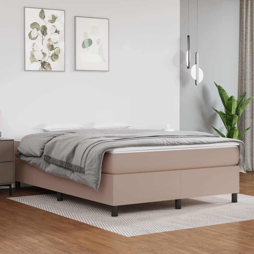 Box spring bed mattress cappuccino brown 140x200cm artificial leather