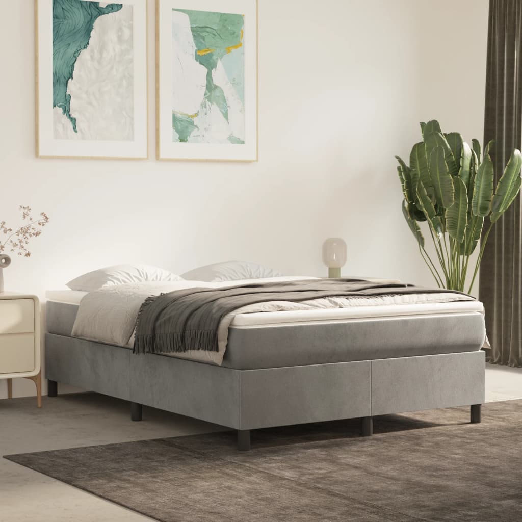 Box spring bed with mattress light grey 140x200 cm velvet