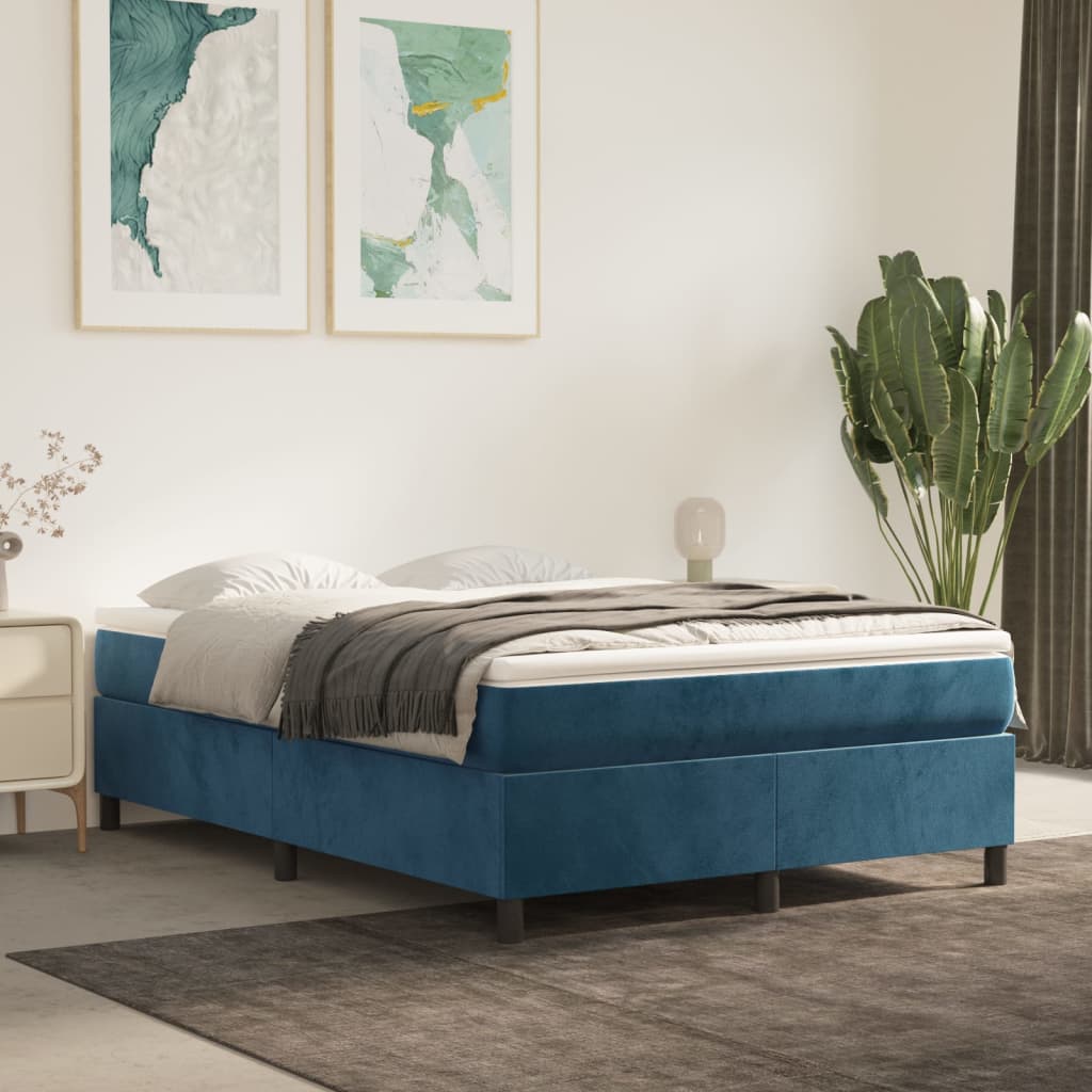 Box spring bed with mattress dark blue 140x200 cm velvet