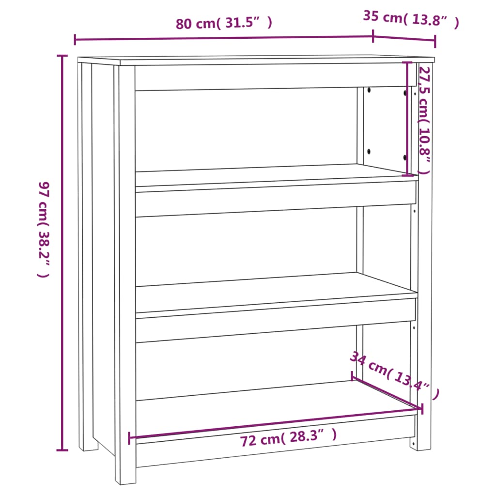 Bookcase grey 80x35x97 cm solid pine