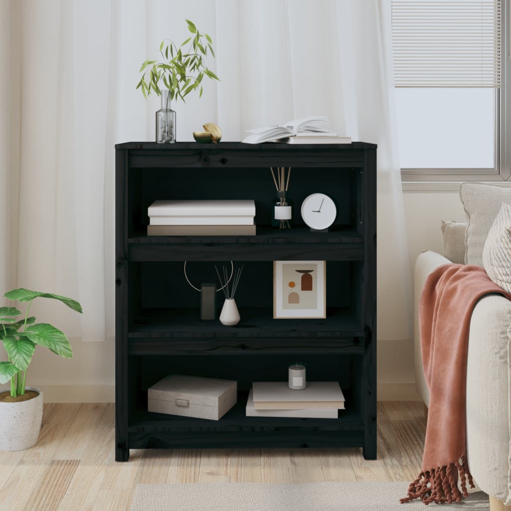 Bookcase Black 80x35x97 cm Solid Pine