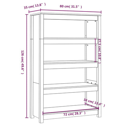 Bookcase white 80x35x126 cm solid pine
