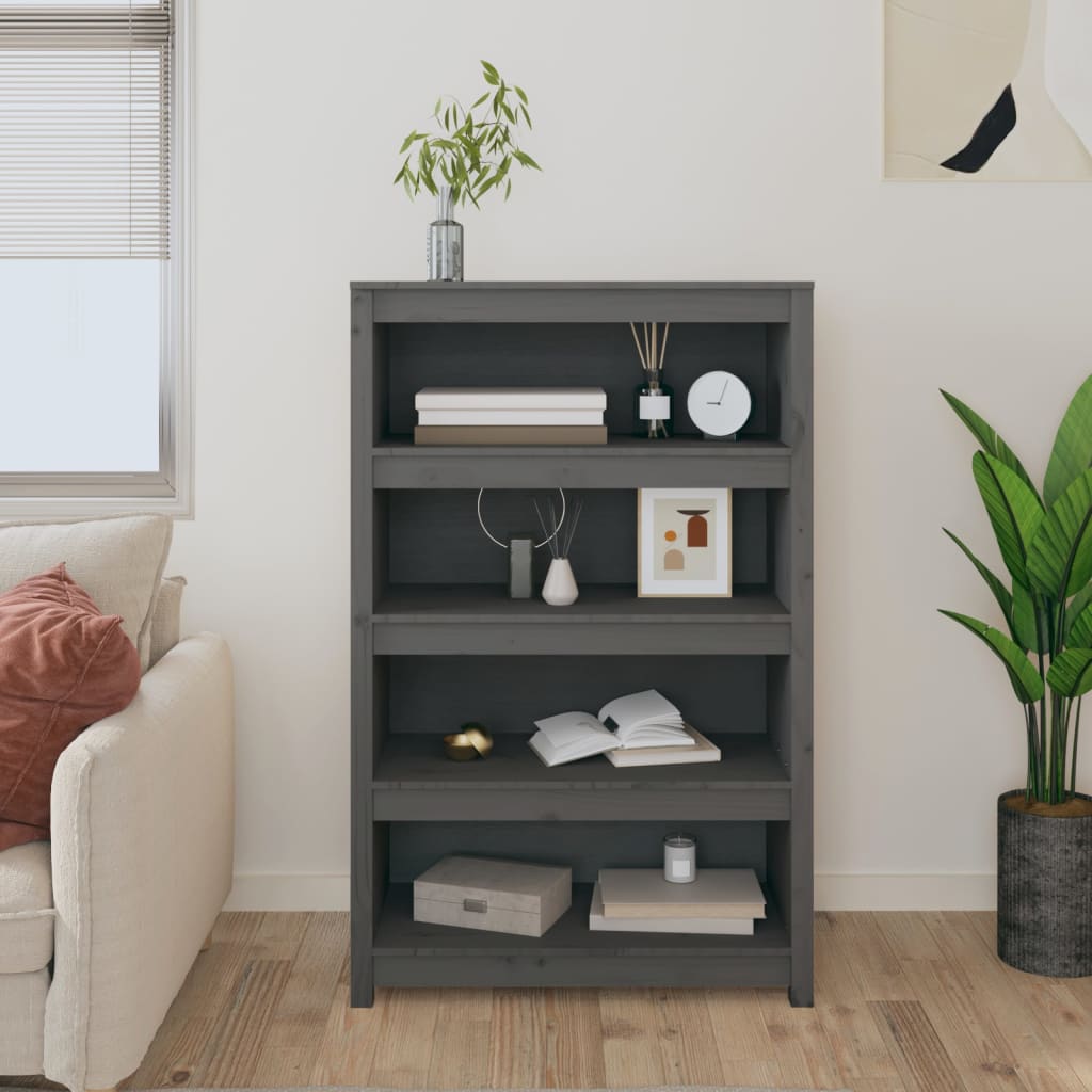 Bookcase grey 80x35x126 cm solid pine