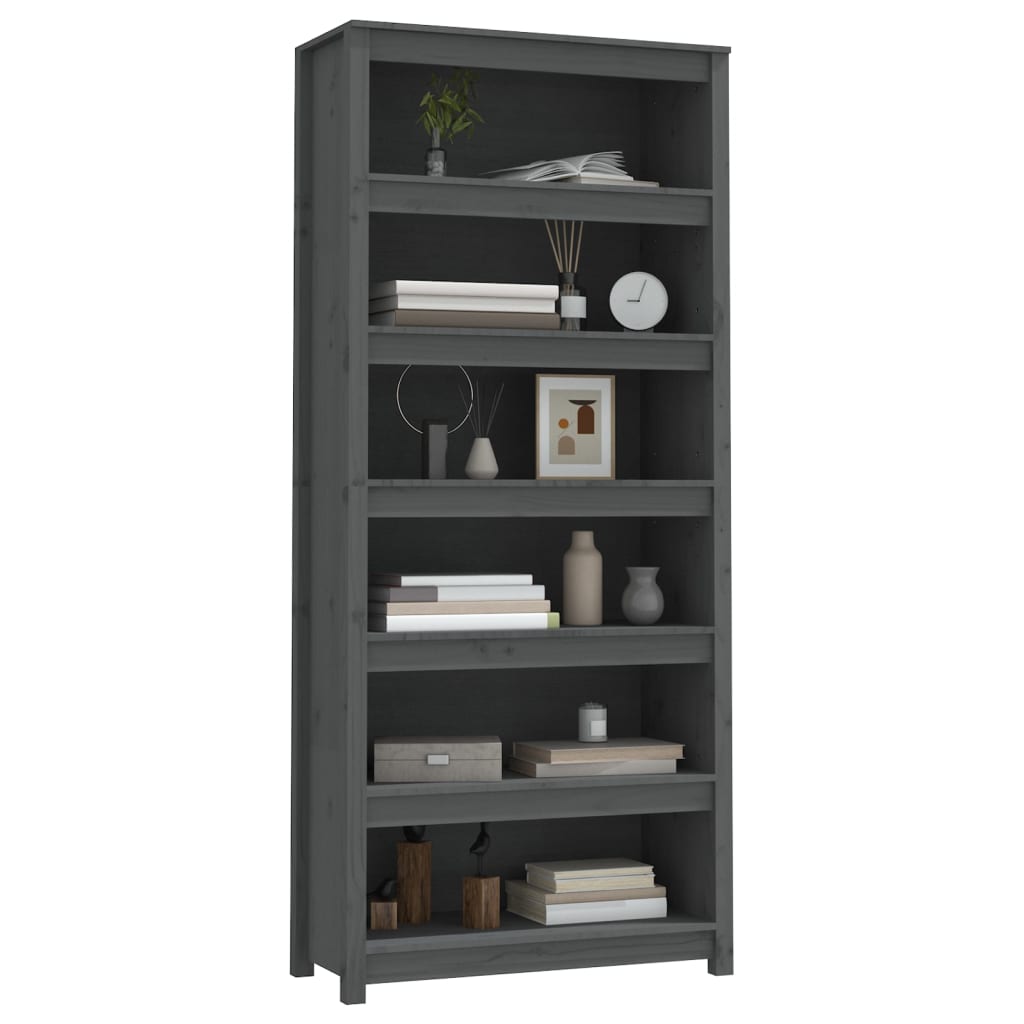 Bookcase Grey 80x35x183 cm Solid Pine