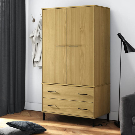 Wardrobe OSLO metal legs brown 90x55x172,5cm solid wood