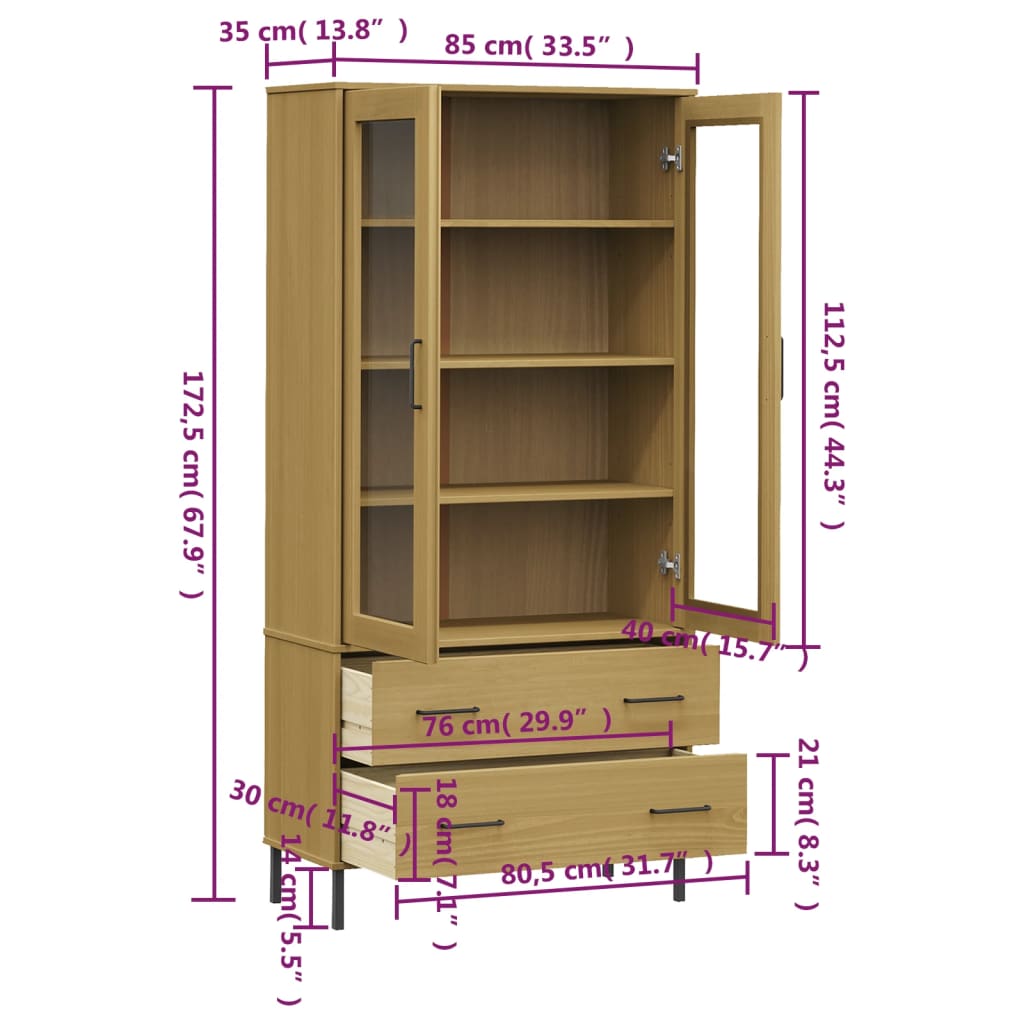 Bookcase OSLO metal legs brown 85x35x172,5 cm solid wood