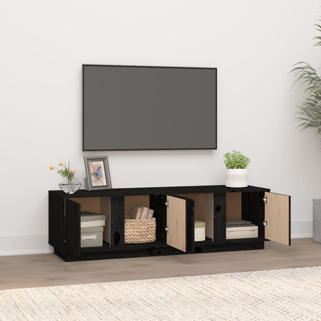 TV-Schrank Schwarz 140x40x40 cm Massivholz Kiefer