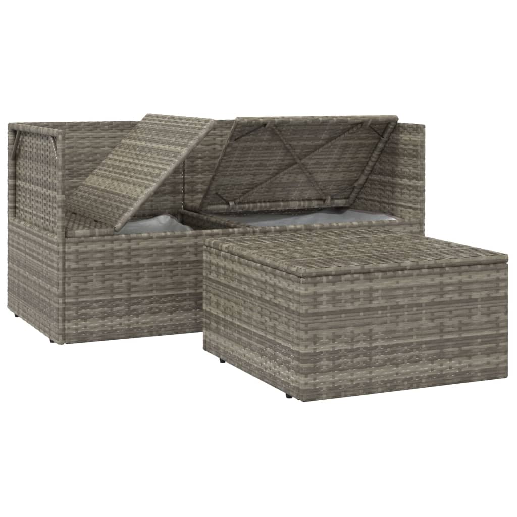 3-tlg. Garten-Lounge-Set mit Kissen Grau Poly Rattan
