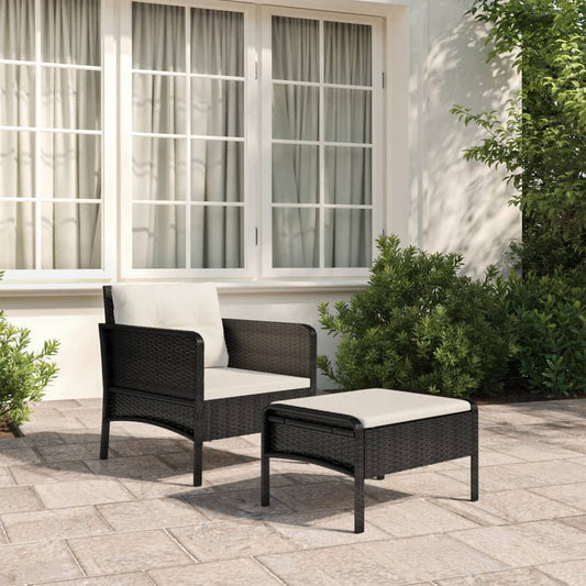 2-piece garden lounge set with cushions black poly rattan