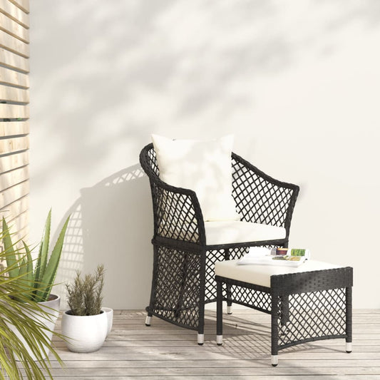 2-piece garden lounge set with cushions black poly rattan