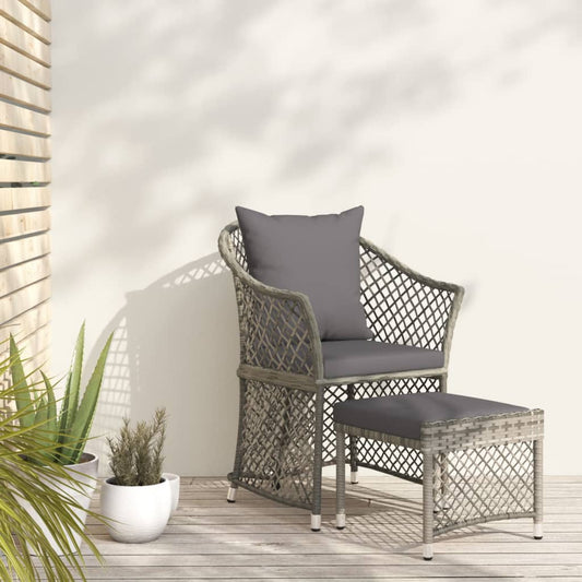 2-piece garden lounge set with cushions grey poly rattan
