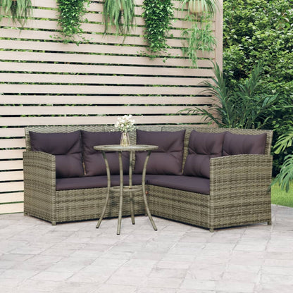 2-tlg. Sofagarnitur in L-Form mit Kissen Grau Poly Rattan
