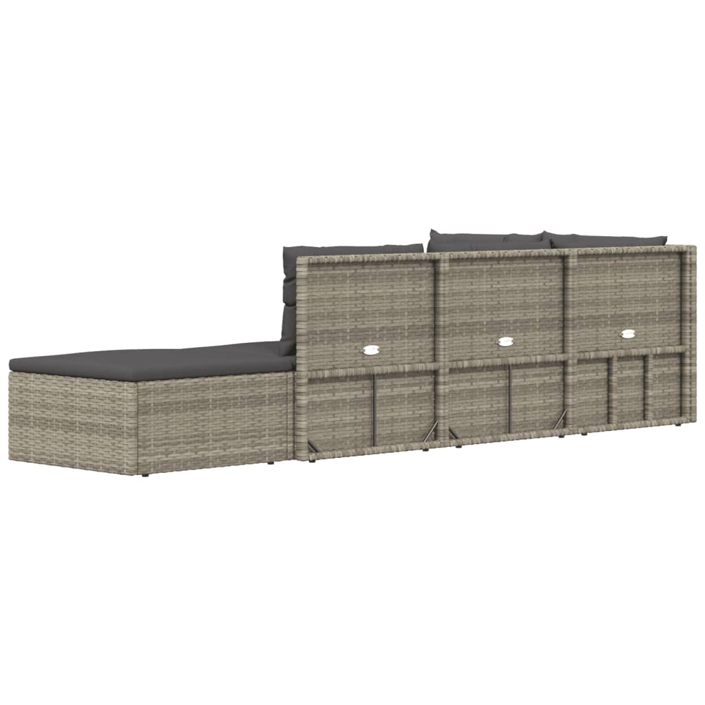 5-tlg. Garten-Lounge-Set mit Kissen Grau Poly Rattan