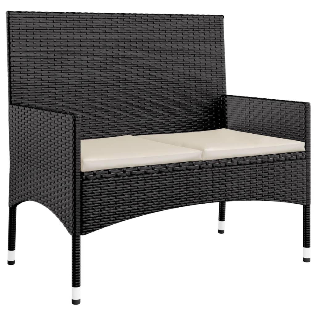 4-piece garden lounge set with cushions black poly rattan