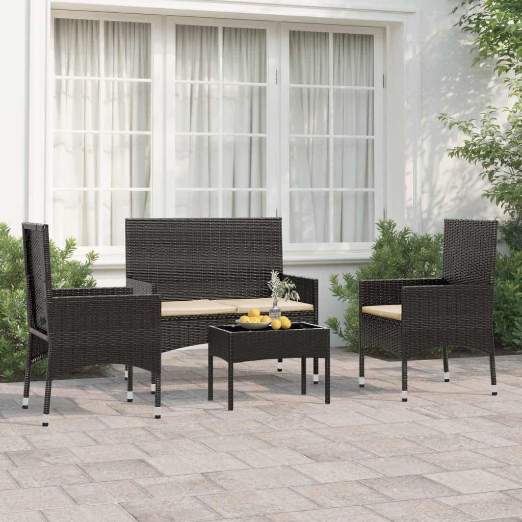 4-piece garden lounge set with cushions black poly rattan