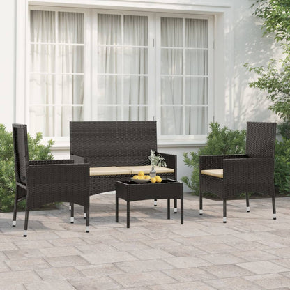 4-piece garden lounge set with cushions black poly rattan