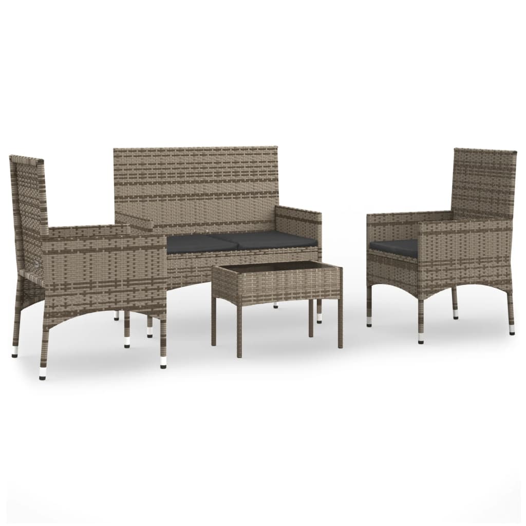 4-piece garden lounge set with cushions grey poly rattan