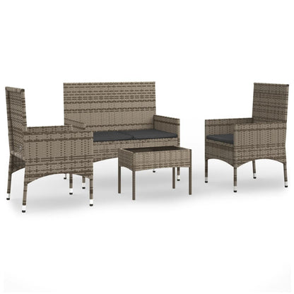 4-piece garden lounge set with cushions grey poly rattan