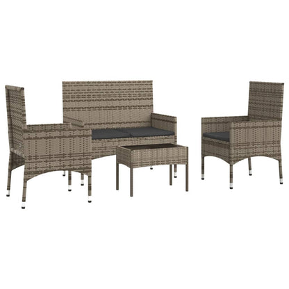 4-piece garden lounge set with cushions grey poly rattan