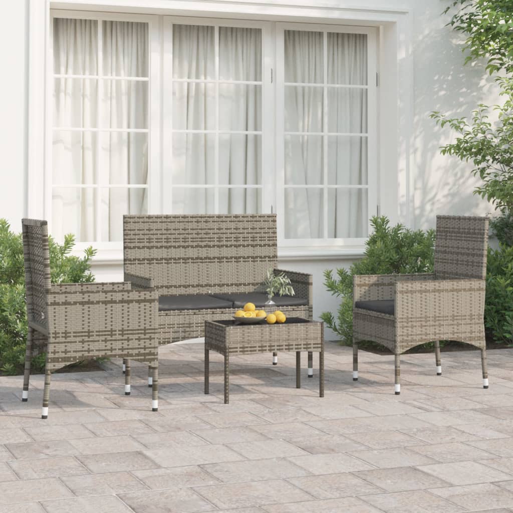 4-piece garden lounge set with cushions grey poly rattan