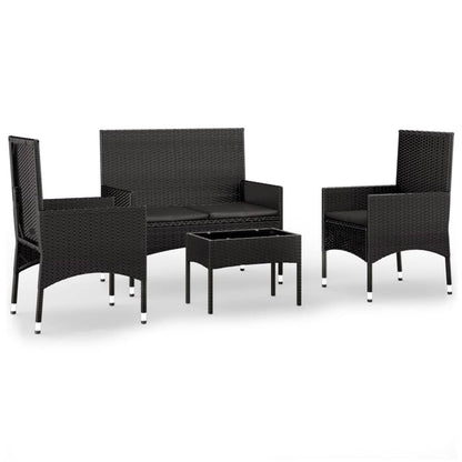 4-piece garden lounge set with cushions black poly rattan