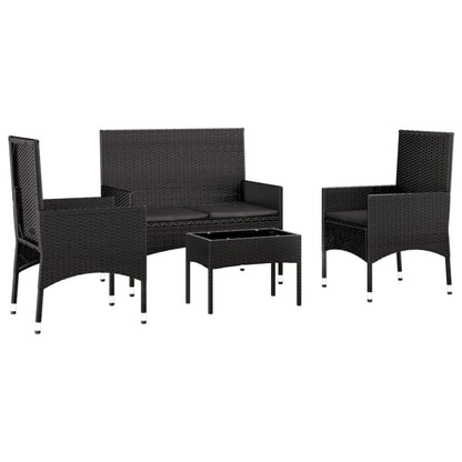 4-piece garden lounge set with cushions black poly rattan