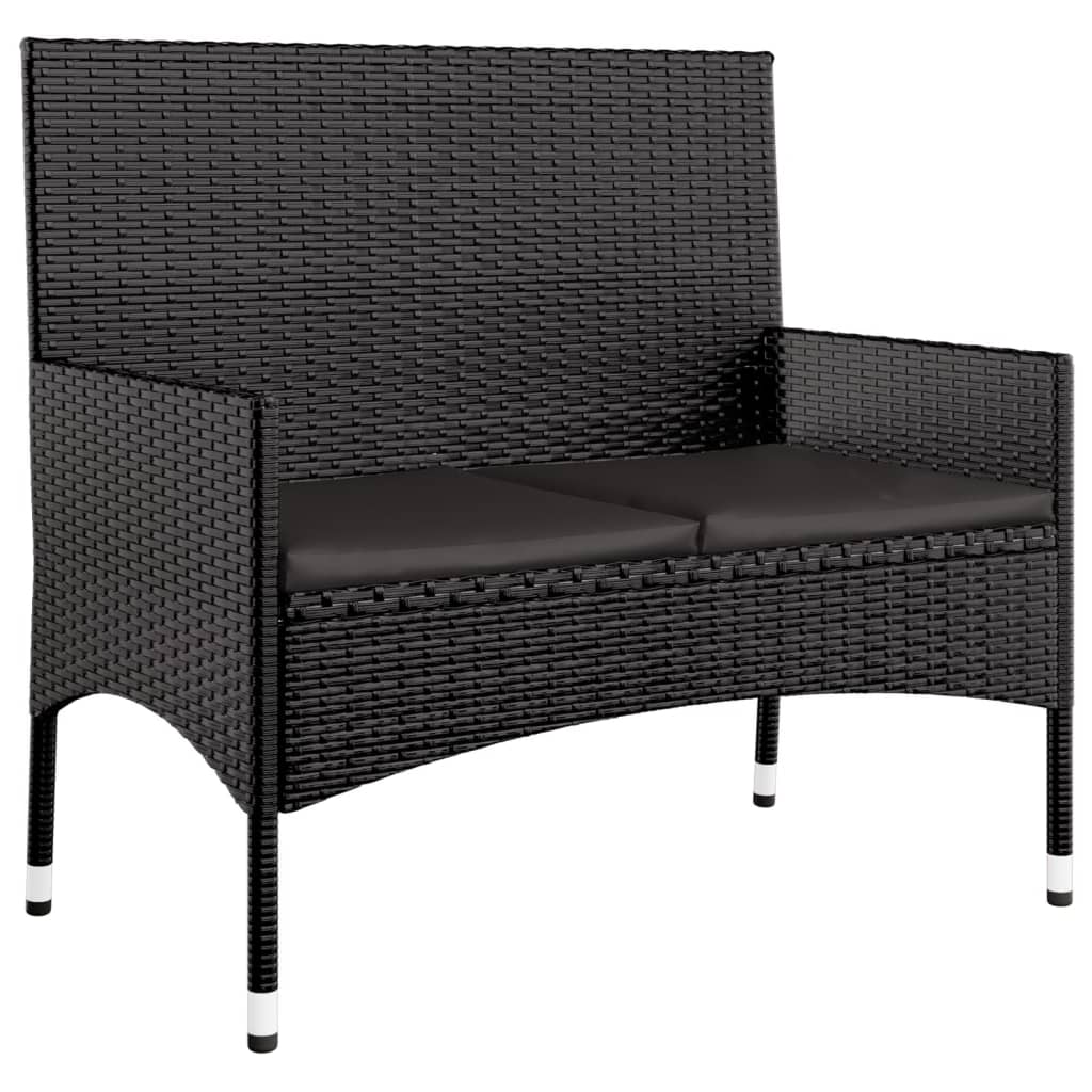 4-piece garden lounge set with cushions black poly rattan