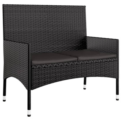 4-piece garden lounge set with cushions black poly rattan