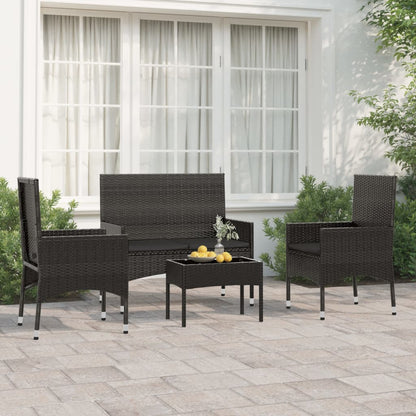 4-piece garden lounge set with cushions black poly rattan