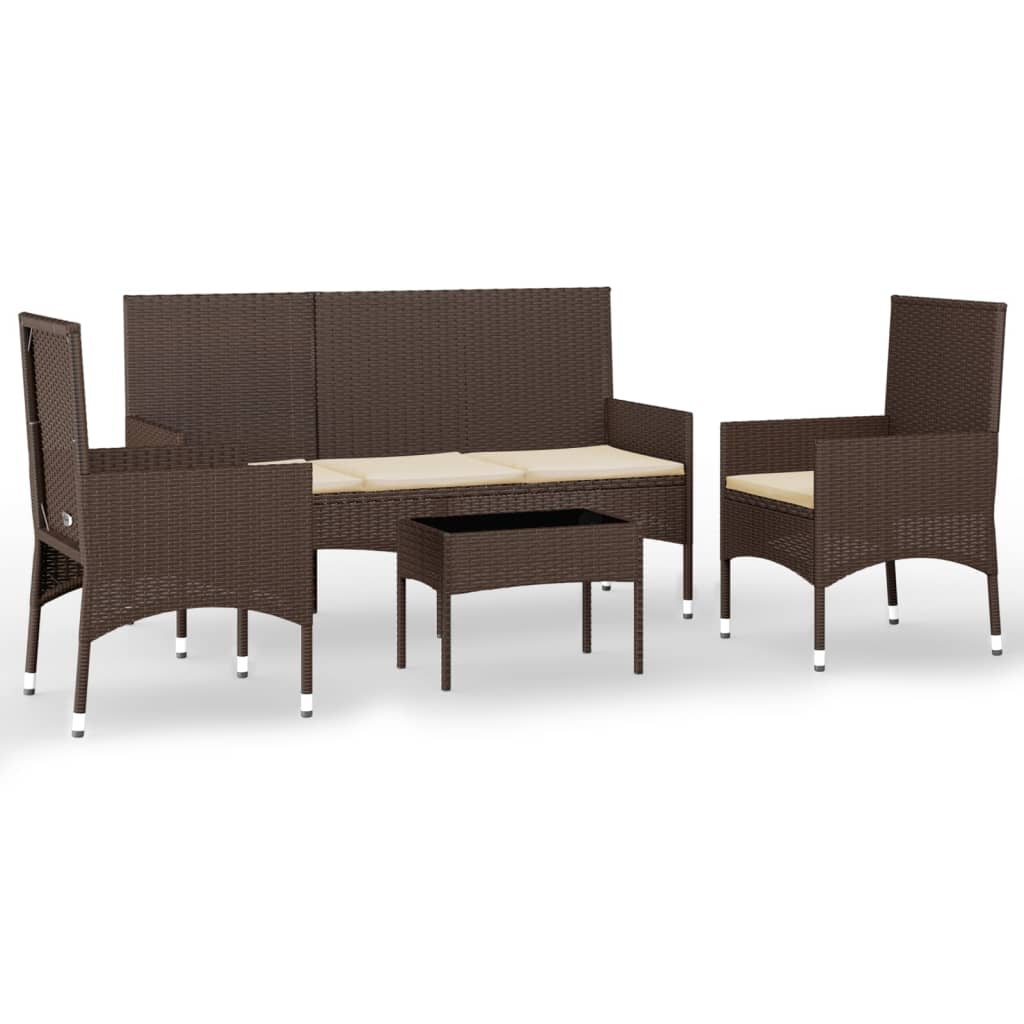 4-piece garden lounge set with cushions brown poly rattan