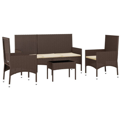 4-piece garden lounge set with cushions brown poly rattan