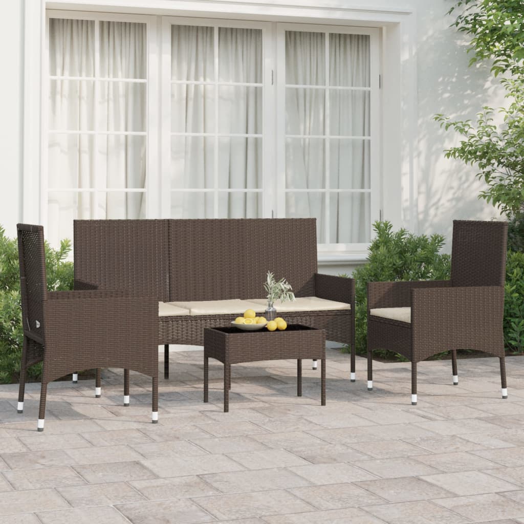 4-piece garden lounge set with cushions brown poly rattan