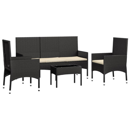 4-piece garden lounge set with cushions black poly rattan