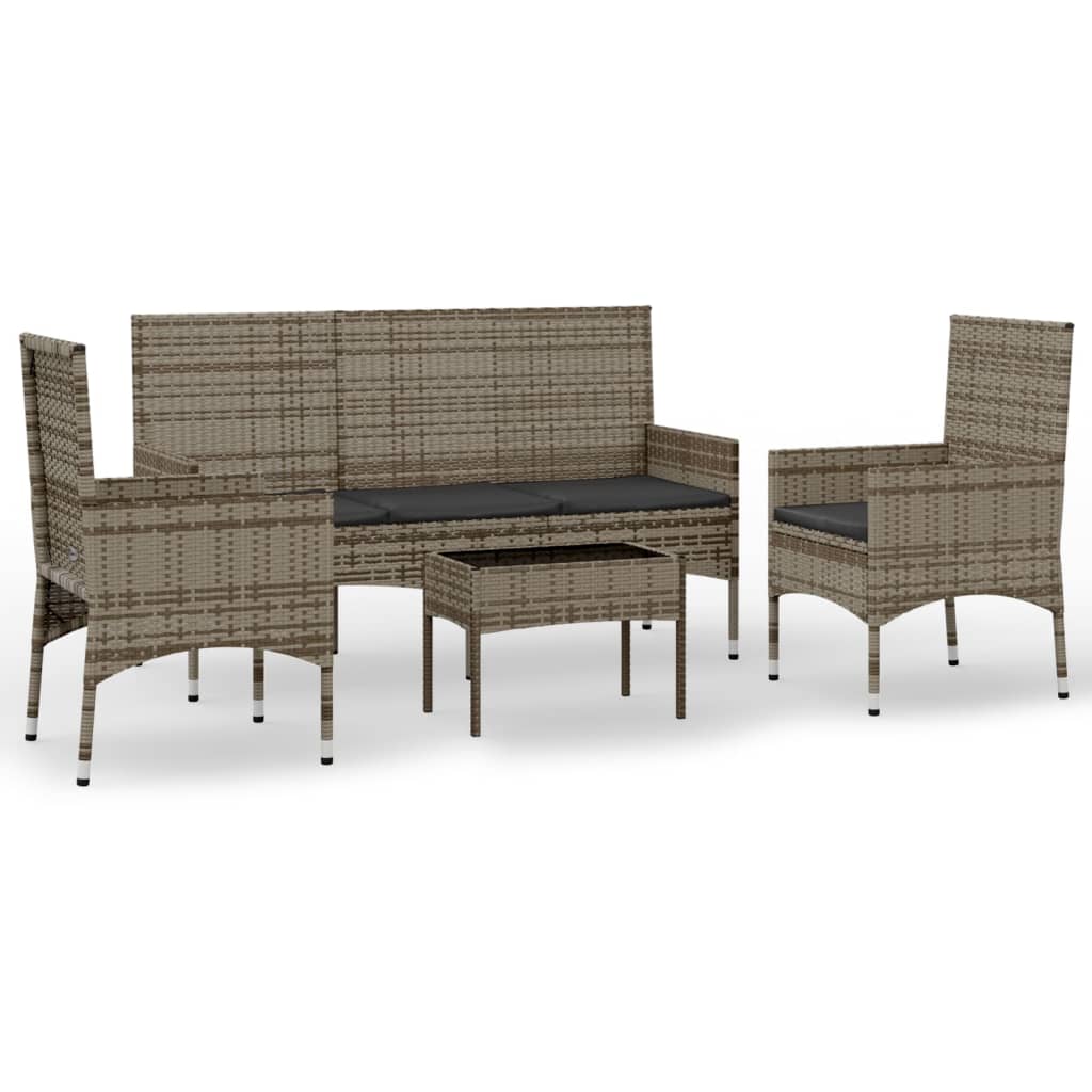 4-piece garden lounge set with cushions grey poly rattan