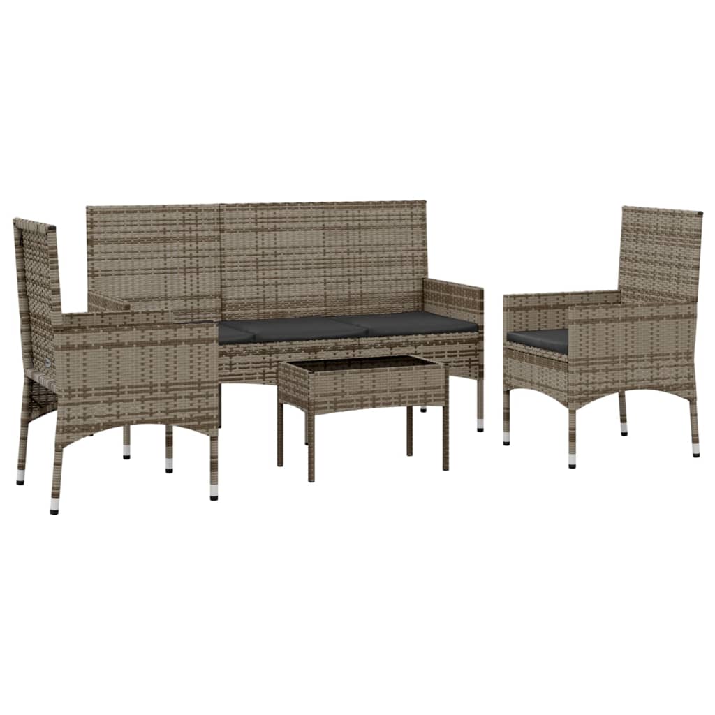 4-piece garden lounge set with cushions grey poly rattan