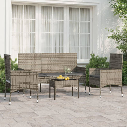 4-piece garden lounge set with cushions grey poly rattan