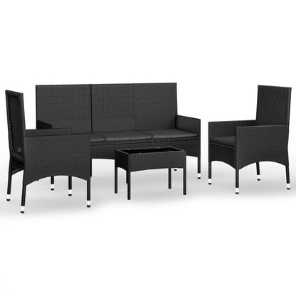 4-piece garden lounge set with cushions black poly rattan