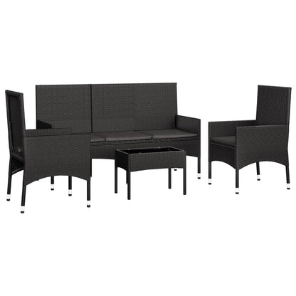 4-piece garden lounge set with cushions black poly rattan