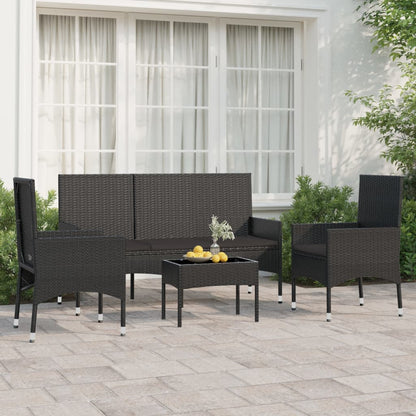 4-piece garden lounge set with cushions black poly rattan