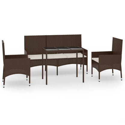 4-piece garden lounge set with cushions brown poly rattan