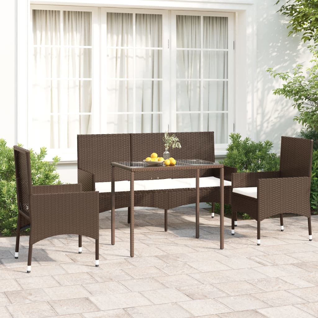 4-piece garden lounge set with cushions brown poly rattan