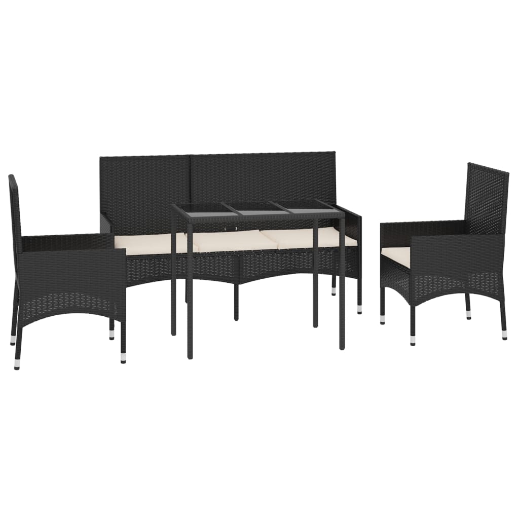4-piece garden lounge set with cushions black poly rattan