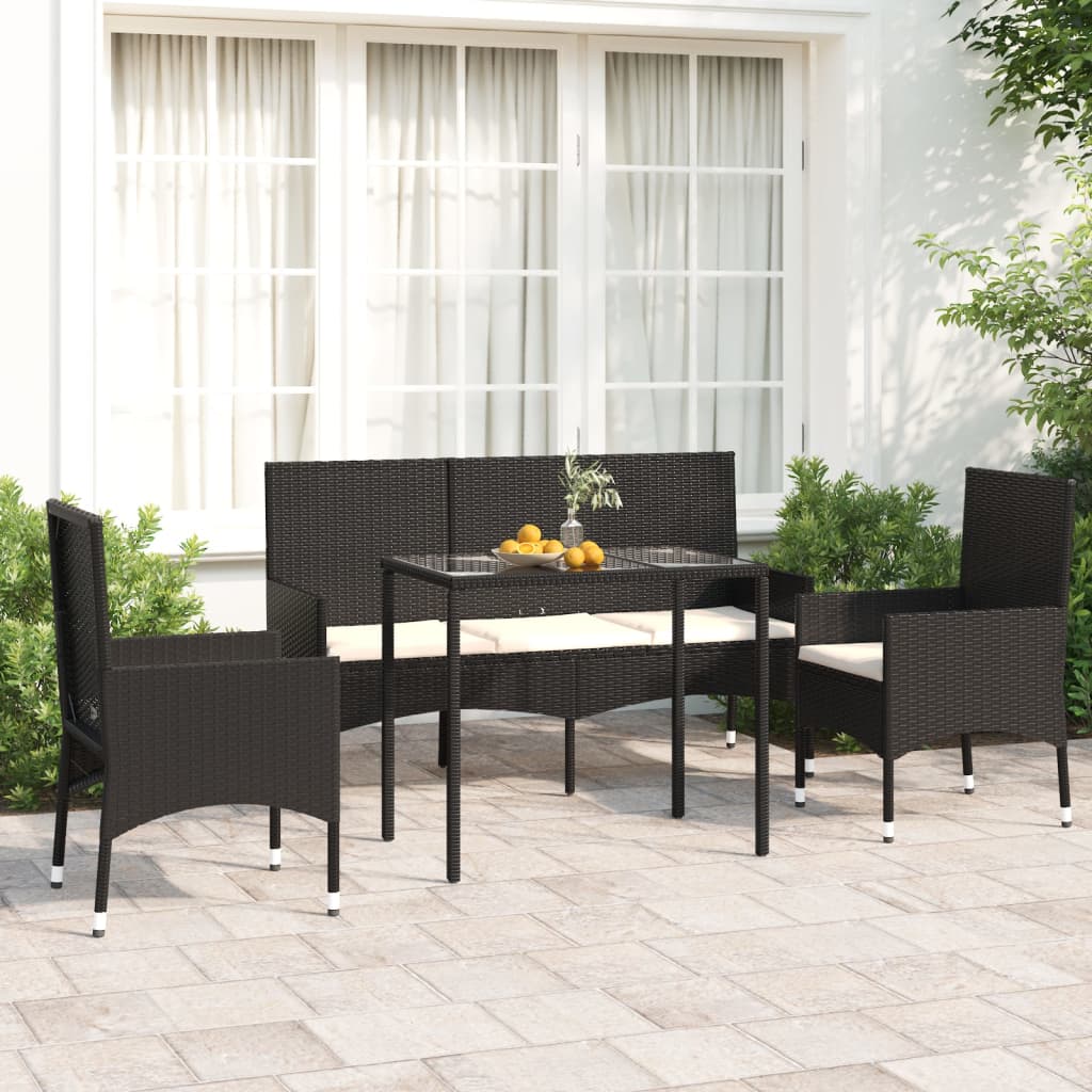 4-piece garden lounge set with cushions black poly rattan
