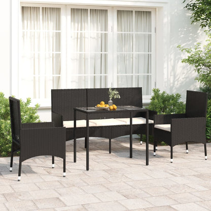 4-piece garden lounge set with cushions black poly rattan
