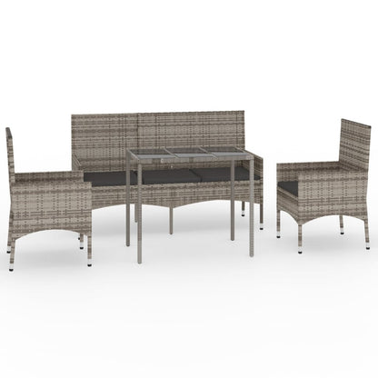 4-piece garden lounge set with cushions grey poly rattan