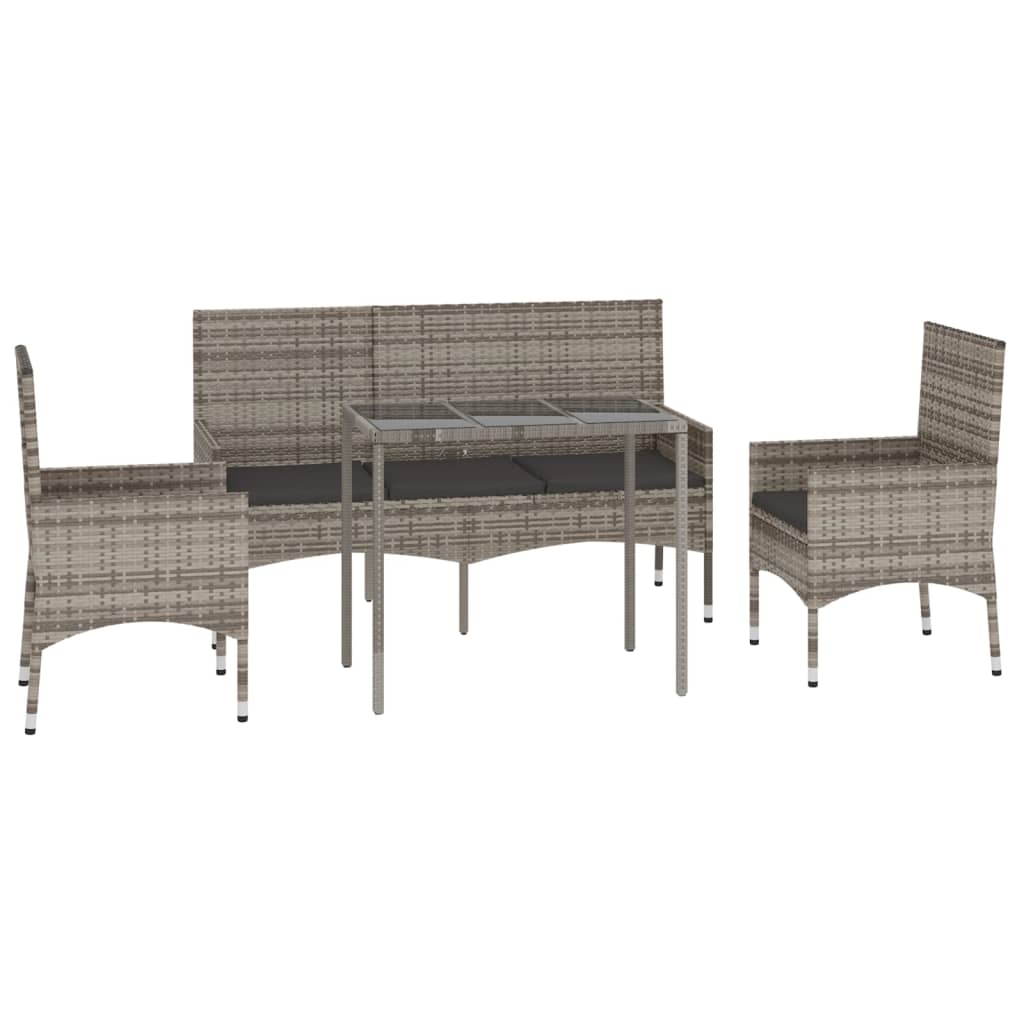 4-piece garden lounge set with cushions grey poly rattan