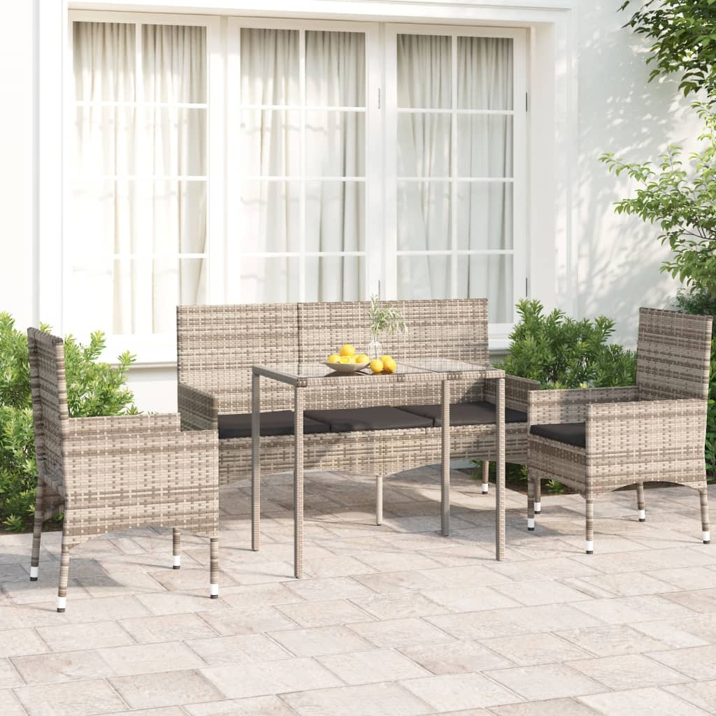 4-piece garden lounge set with cushions grey poly rattan