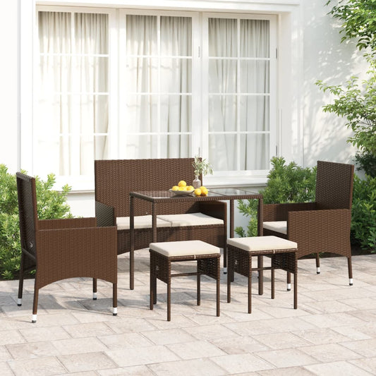 6-piece garden lounge set with cushions brown poly rattan