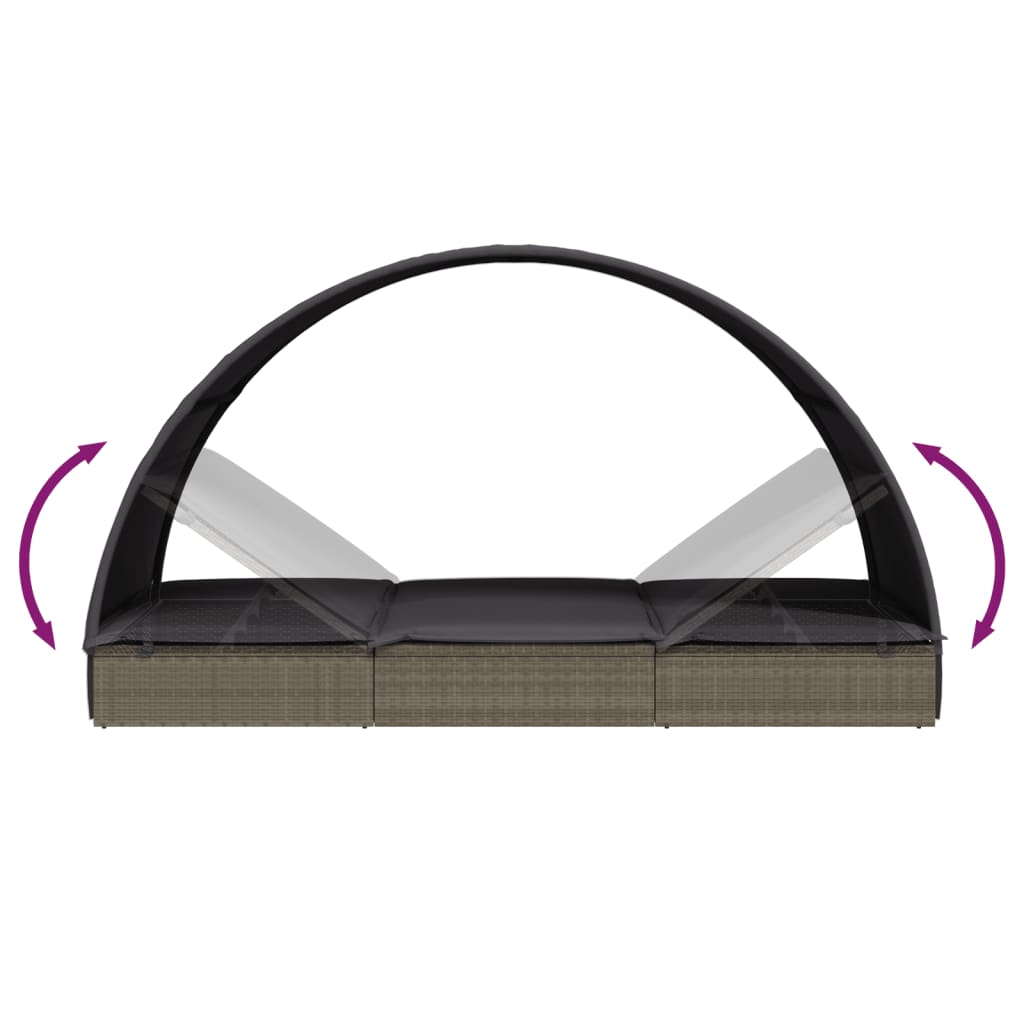 Ležaljka za 2 osobe s krovom siva 211x112x140 poliratan