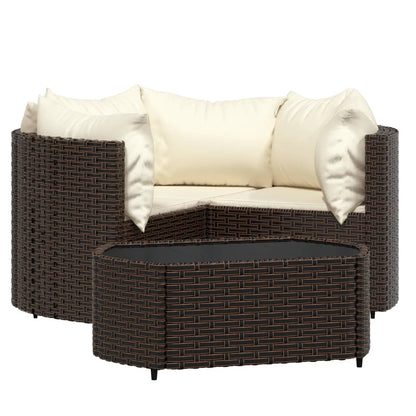 4-tlg. Garten-Lounge-Set mit Kissen Braun Poly Rattan